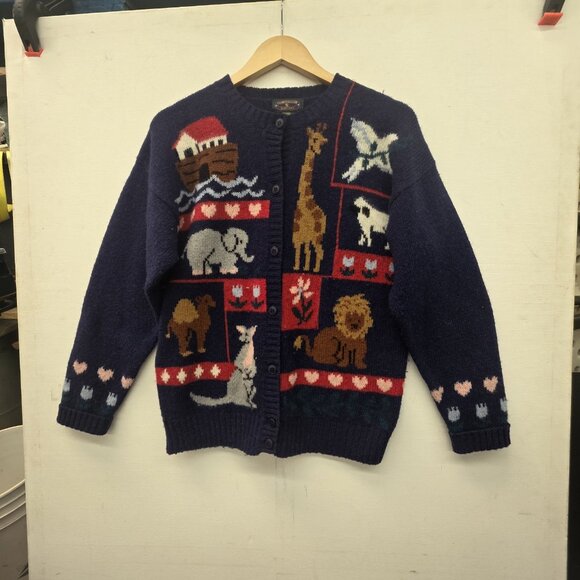 Charter Club By Jame Justin Navy Blue Noah's Ark Wool Blend Cardigan Size Small - Picture 8 of 8
